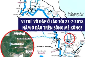 Vị trí vỡ đập ở Lào tối 23-7 nằm ở đâu trên sông Mekong?