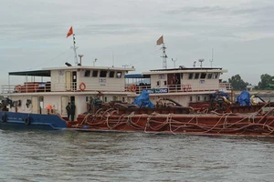 Tạm giữ sáu sà lan hút cát biển không phép
