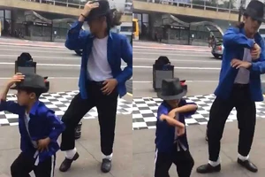 2 cha con với điệu nhảy Michael Jackson cực chất