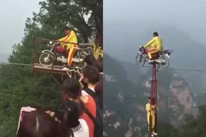 Thót tim khi xem 2 diễn viên xiếc lái xe trên dây