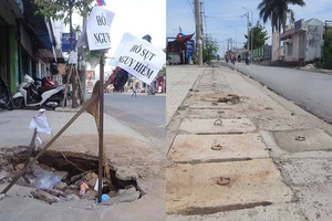 Đắp lại vỉa hè sụt lún