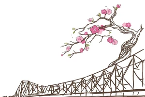 Cây cầu mùa lũ và hoa anh đào mùa xuân