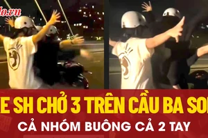 Phẫn nộ clip xe SH chở 3, cả nhóm buông 2 tay, cười đùa trên cầu Ba Son 