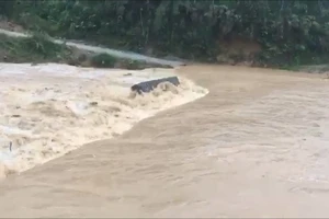 Xe múc băng qua cầu ngầm bị lũ cuốn, 1 người mất tích