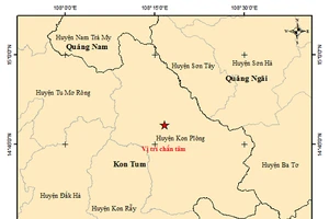 Bản đồ tâm chấn một trận động đất xảy ra tại huyện Kon Plông. Ảnh: Viện Vật lý địa cầu.