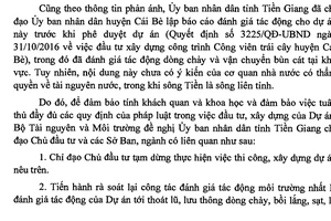 Đề nghị dừng thi công công viên lấn sông ở Tiền Giang