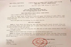 Tạm đình chỉ công tác ông Nguyễn Quốc Khánh