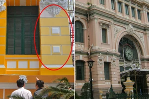 Sơn thử màu sơn khác trên tòa nhà bưu điện TP.HCM