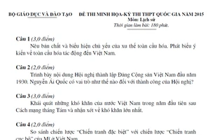 Thi thử THPT môn văn, gửi đề thi môn sử