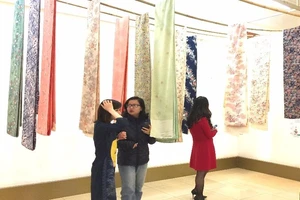 Nghệ sĩ Nhật dùng vải tơ sống Việt Nam làm tranh vải