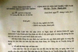 Ninh Bình thay công văn vi phạm luật báo chí