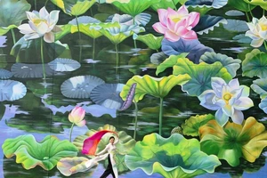Bức tranh hoa sen ở sân bay Nội Bài đạt giải tại Ý