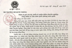 Bộ trưởng Quốc phòng gửi thư khen quân đội chống dịch COVID-19