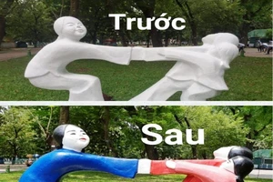 Tượng trong công viên Thống Nhất biến đổi màu sắc liên tục