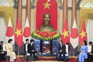 Chủ tịch nước Võ Văn Thưởng và Phu nhân tiếp Hoàng Thái tử Akishino và Công nương Nhật Bản. Ảnh: TTXVN.