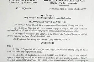 Khánh Hòa: Công an hủy quyết định xử phạt với 1 cá nhân vì vi phạm thủ tục