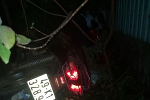 Chạy xe máy ôm cua tông vào nhà dân rồi mắc kẹt giữa thân cây