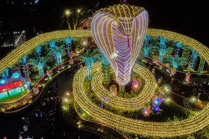 Cặp linh vật 'kim xà, bạch xà' ở TP Tuy Hòa nhận mưa lời khen