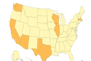 Các khu vực màu đậm là những nơi xác nhận có người nhiễm COVID-19 ở Mỹ. Ảnh: CDC