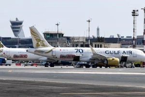 Các máy bay của hãng hàng không Gulf Air đậu tại sân bay quốc tế Bahrain. Ảnh: AFP