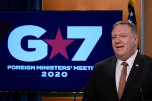 Ngoại trưởng Mỹ Mike Pompeo chủ trì hội nghị trực tuyến của nhóm lãnh đạo ngoại giao G7. Ảnh: RT