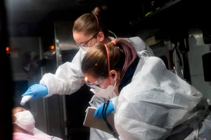 Nhân viên y tế di chuyển một bệnh nhân COVID-19 ở TP New York, Mỹ ngày 11-4. Ảnh: REUTERS