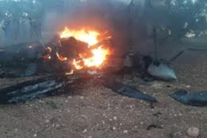 Hiện trường vụ rơi máy bay do thám không người lái MQ-9 Reaper của Mỹ ở tỉnh Idlib, Syria ngày 18-8. Ảnh: SOUTH FRONT