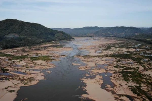 Hạn hán ở hạ nguồn sông Mekong. Ảnh: LILLIAN SUWANRUMPHA/AFP 