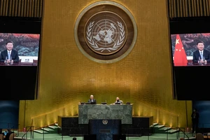 Đại Hội đồng Liên Hợp Quốc theo dõi bài phát biểu của Chủ tịch Trung Quốc Tập Cận Bình ngày 22-9. Ảnh: AFP