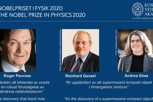 Ba nhà khoa học đoạt giải Nobel Vật lý năm nay. Ảnh chụp màn hình