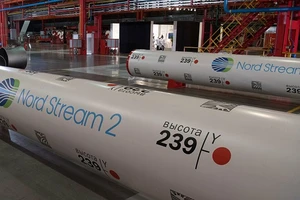 Các đoạn đường ống dẫn khí được chuẩn bị cho dự án Dòng chảy phương Bắc 2. Ảnh: SPUTNIK