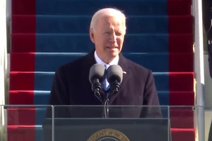 Tổng thống Joe Biden phát biểu nhậm chức bên ngoài toà nhà Quốc hội ngày 20-1. Ảnh: REUTERS