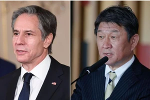 Ngoại trưởng Mỹ Antony Blinken (trái) và người đồng cấp Nhật Toshimitsu Motegi. Ảnh: AFP