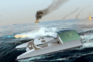 Minh họa thiết kế tàu hai thân mới của Hải quân IRGC. Ảnh: USNI NEWS