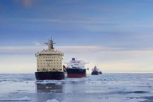 Một đoàn tàu di chuyển qua Tuyến đường biển phương Bắc. Ảnh: ROSATOM