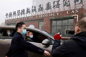 Một số thành viên nhóm điều tra của WHO (ngồi trong ô tô) đến khảo sát tại Viện Nghiên cứu virus Vũ Hán hôm 3-2. Ảnh: REUTERS