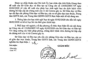 Kiên Giang cho học sinh nghỉ học một tuần để tránh dịch Corona