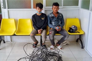 2 thanh niên cắt trộm hàng trăm met dây điện để lấy lõi đồng