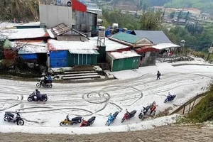 Mưa đá ở Phong Thổ, Lai Châu. Cảnh thì đẹp nhưng thiệt hại thì dân khổ. Ảnh: Facebook.