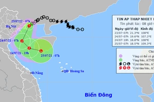 Áp thấp nhiệt đới đang ở trên vùng biển tỉnh Quảng Ninh