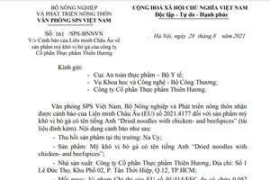 Thêm sản phẩm mì khô vị bò gà của công ty Thiên Hương bị thu hồi tại Na Uy
