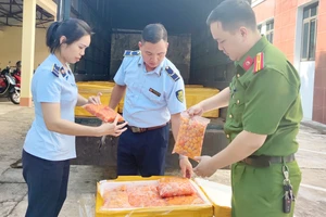 Lực lượng chức năng Lào Cai phát hiện một lô hàng vận chuyển trứng gà non đông lạnh không rõ nguồn gốc. Ảnh: DMS 