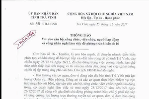 Trà Vinh: Người lao động được nghỉ làm để tránh bão