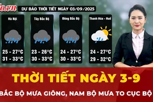 Dự báo thời tiết ngày 3-9: Bắc Bộ mưa giông, Nam Bộ mưa to cục bộ