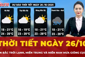 Dự báo thời tiết ngày 26-10: Miền Bắc trời lạnh, miền Trung và miền Nam mưa giông cục bộ, gió giật mạnh