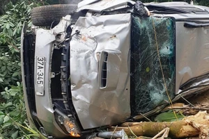 Xe Toyota Fortuner đâm gãy cột đèn, lao vào vườn nhà dân