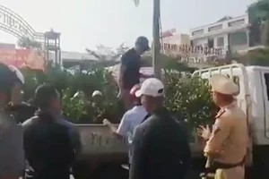 Xôn xao clip người đàn ông chặt cây quất tết trước mặt công an