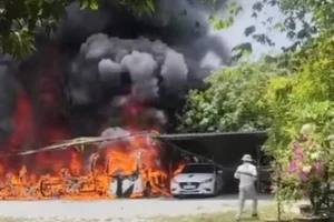 Hỏa hoạn thiêu rụi 9 xe chở khách du lịch ở chùa Hương Tích