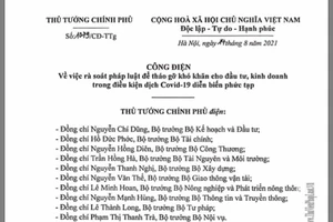 Thủ tướng yêu cầu 10 Bộ trưởng rà soát pháp luật để tháo gỡ đầu tư, kinh doanh