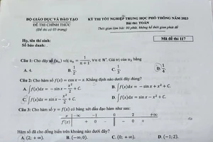 Đề thi môn Toán tốt nghiệp THPT 2023